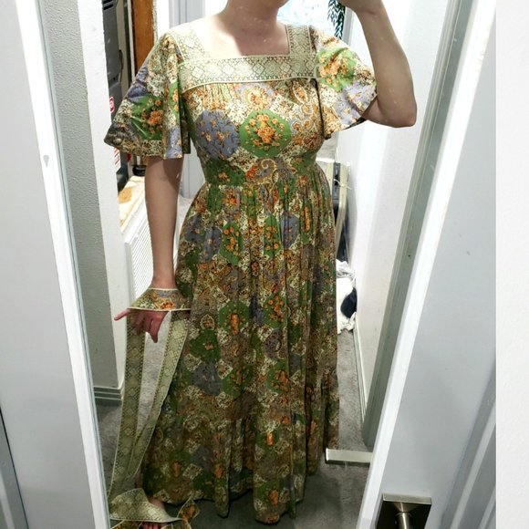TRUE VINTAGE Handmade Boho Square Neck Maxi Dress - Picture 1 of 9